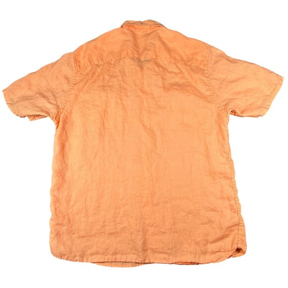 Islander Mens Large Orange Peach Short Sleeve Button Up Linen Shirt Pockets - Picture 10 of 11